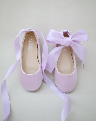 Satin Ballet Flats with Ankle Tie or Ballerina Lace Up