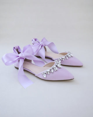 Satin Pointy Toe Flats with Teardrop RhinestonesWomen Shoes