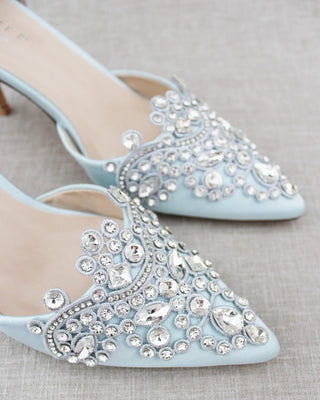Light Blue Wedding heels with rhinestones embellished
