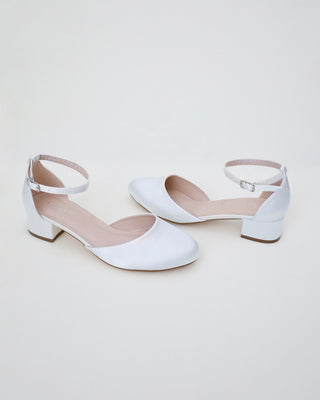 white satin wedding shoes block heel