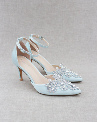 Light Blue Wedding heels with rhinestones embellished