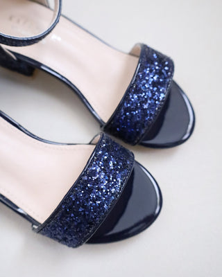 Rock Glitter Low Block Heel Girls Sandals with Back Satin Bow