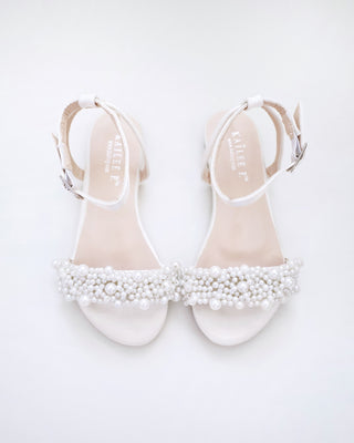 Girls Satin Evening Flat Sandal with Perla Applique