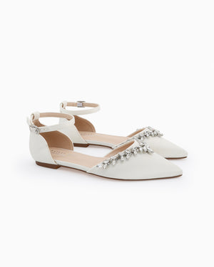 Satin Pointy Toe Flats with Starlet Rhinestones Embellishments