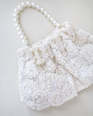 Cleo Pearl Lace Mini Pouch with Pearl InitialClutch