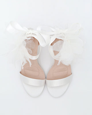 Satin High Heel Wedding Sandals with Ophelia Flowers