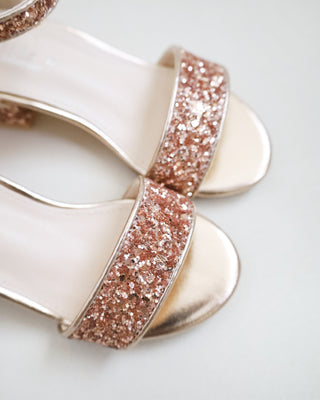 Rock Glitter Low Block Heel Girls Sandals with Back Satin Bow