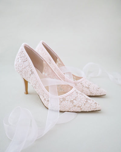 Dusty Pink Crochet Bridesmaid Pump with Sheer Lace Up