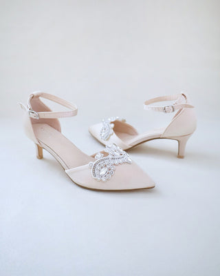 champagne bridal low heels with rhinestones embellishments