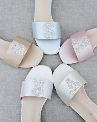 Personalized Satin Slip On Flat Wedding Sandals