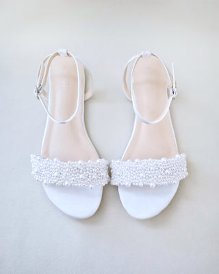 white pearl flat wedding sandals