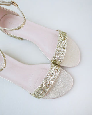 gold glitter heel bridal sandals