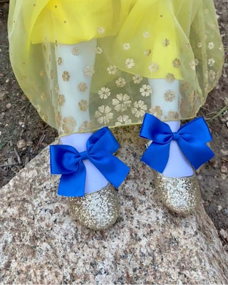 Gold Rock Glitter Mary Jane with Red or Royal Blue Satin BowKids Shoes