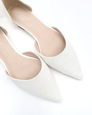 Satin Pointy Toe Bridal Flats with Ribbon Tie or Pearls StrapWomen Shoes