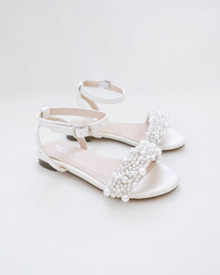 Girls Satin Evening Flat Sandal with Perla Applique
