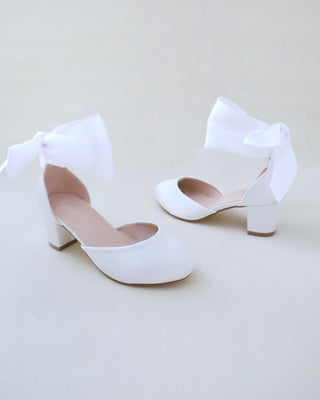 Girls Satin Block Heel with Wrapped Ankle Tie