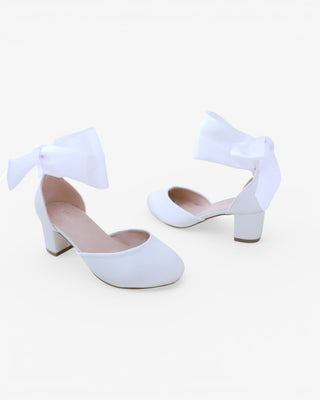 Girls Satin Block Heel with Wrapped Ankle Tie