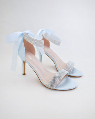 Satin High Heel Wedding Sandals with Rhinestones Strap