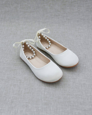 Satin Flats with Pearl Ankle Tie - Baby Shoes Holiday Gift Set (1 PAIR)Kids Shoes