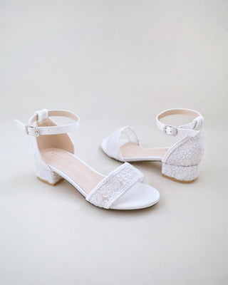white crochet lace low block heels girls sandals
