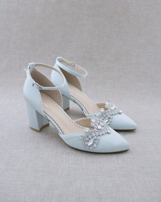 Block Heel with Rhinestones Detail for Wedding