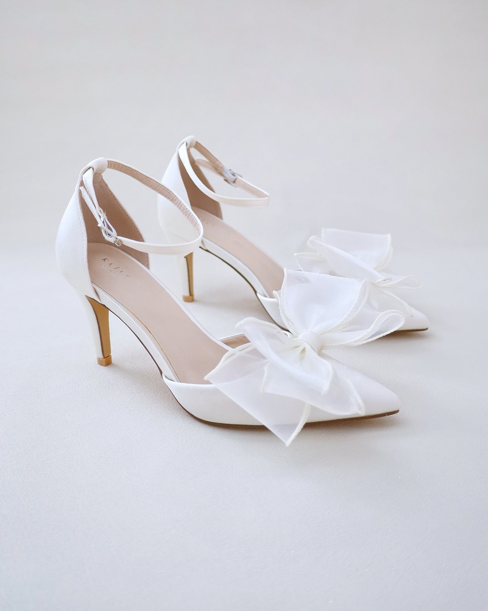 Bow Heels White Heels Wedding Shoes Ivory Satin Heels With Organza