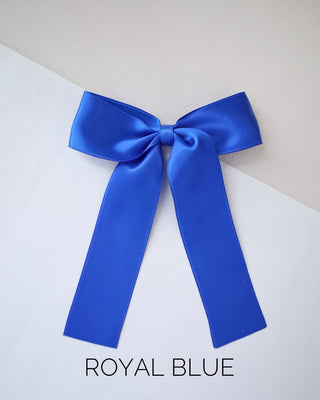 royal blue satin long tail bow hair clip