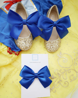 Gold Rock Glitter Mary Jane with Red or Royal Blue Satin BowKids Shoes