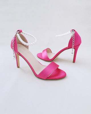 fuchsia pearl satin wedding high heel 