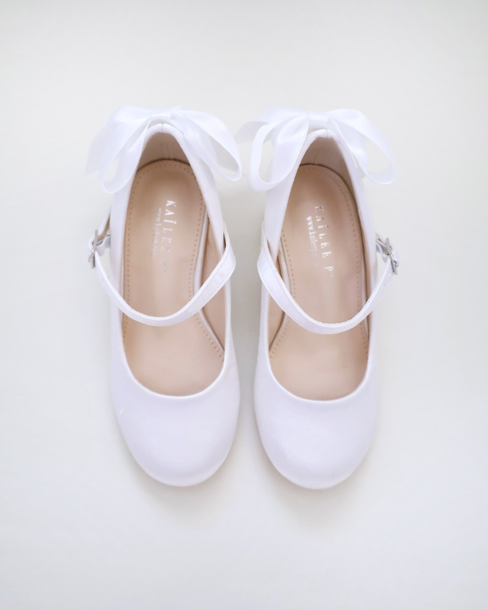 Girls Satin Mary Jane Block Heel with Back Satin Bow, Girls Heels