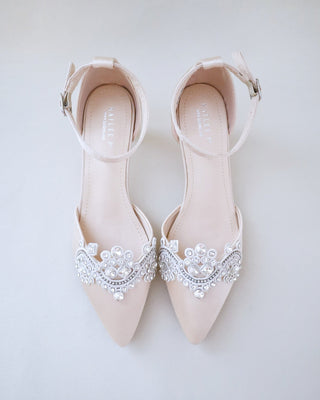 champagne bridal low heels with rhinestones embellishments