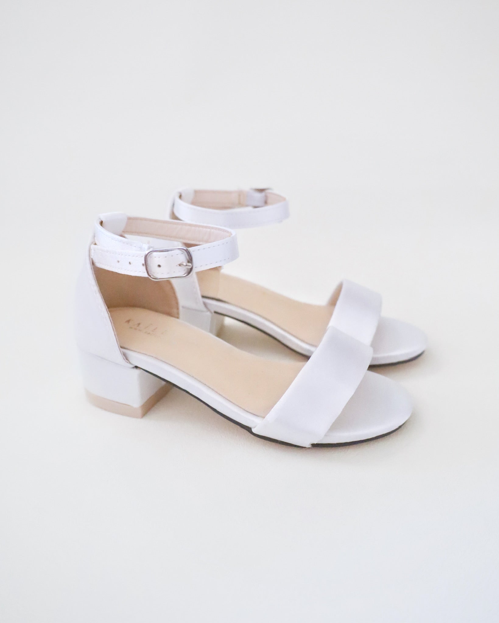 Satin Block Heel Sandals with Embellished Strap Flower Girls Heels