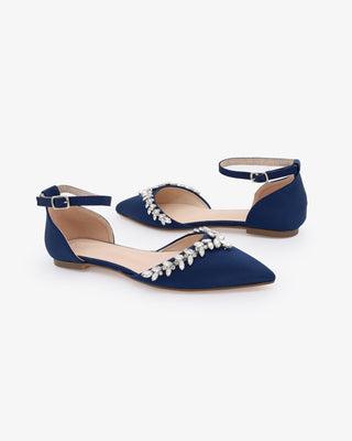 Satin Pointy Toe Evening Flats with Starlet Rhinestones EmbellishmentsWomen Shoes