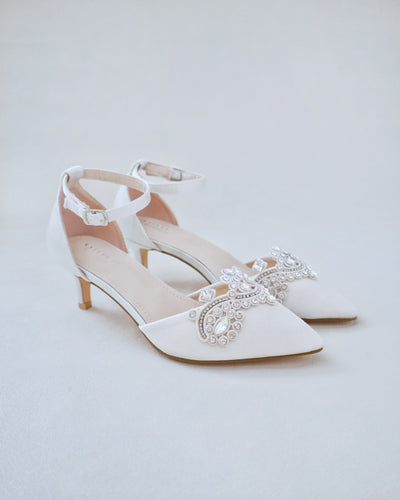 ivory bridal low heels with rhinestones embellishments