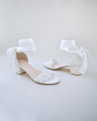 ivory crochet lace wedding sandals with wrapped satin ankle tie