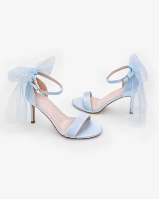 Satin High Heel Wedding Sandals with Tulle Back BowWomen Shoes