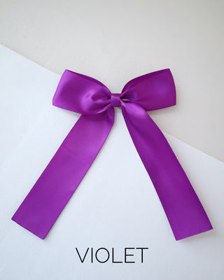 violet satin long tail hair bow for girls
