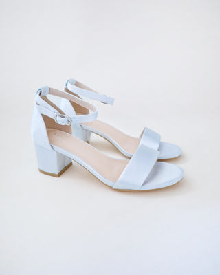 Satin Block Heel Sandals with Ankle Strap