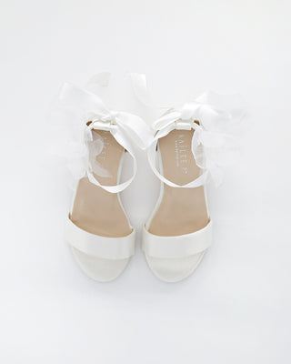 Satin Block Heel Girls Sandals with Ophelia Flowers