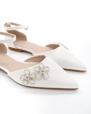 Satin Pointy Toe Wedding Flats with Rhinestones Chassia Flower
