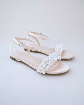 Satin Evening Flat Sandal with Perla Applique