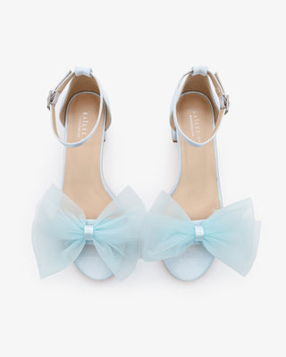 Satin Block Heel Sandal with Front Oversized Tulle BowWomen Shoes