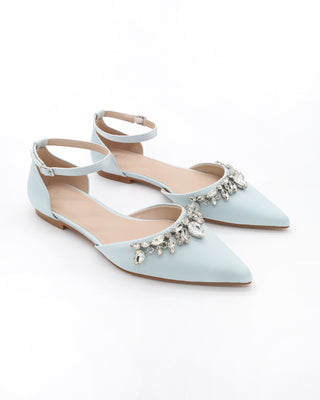 Satin Pointy Toe Flats with Teardrop Rhinestones Embellishments