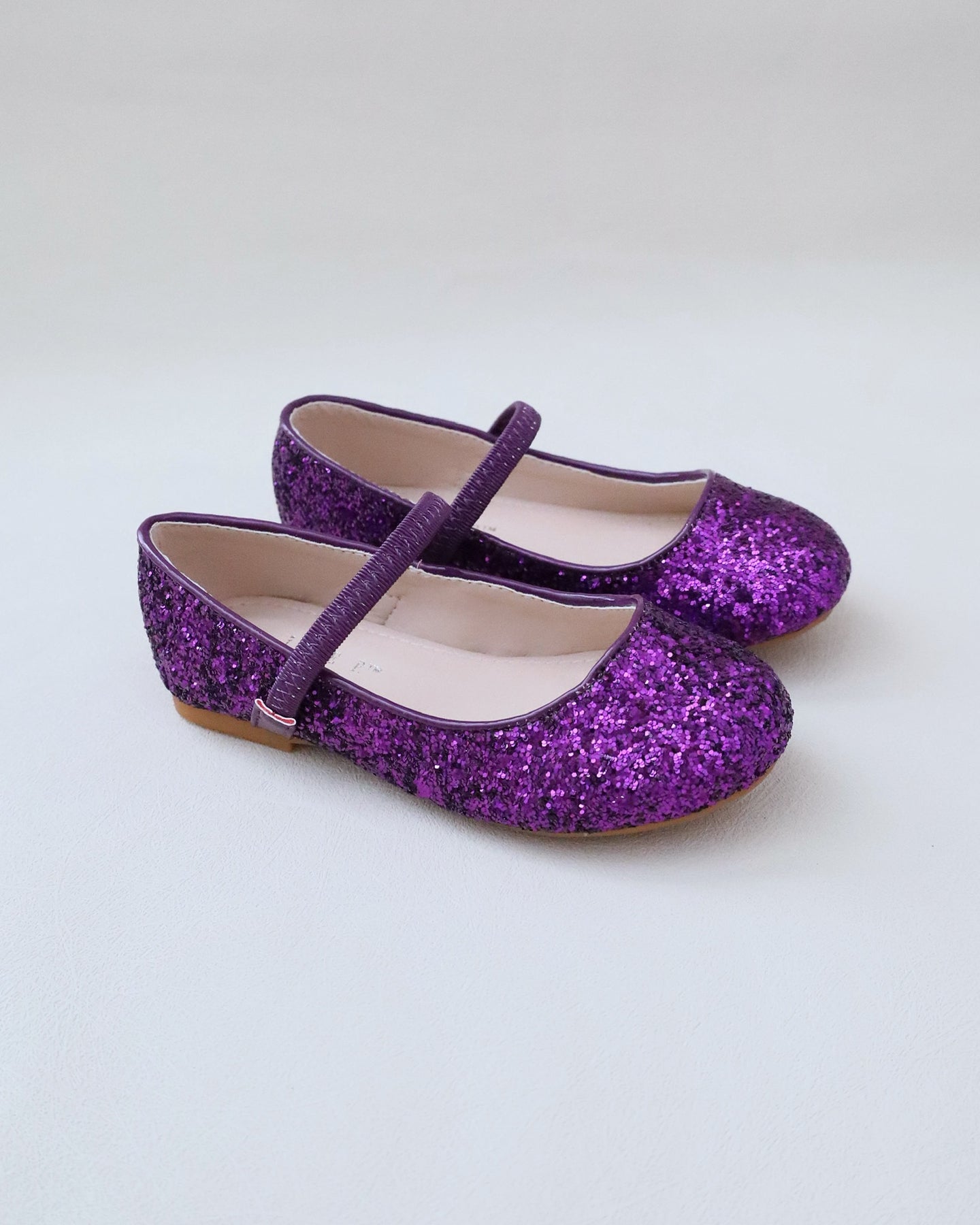 Plum Rock Glitter Mary Jane Ballet Flats with Satin Bow Birthday Flat