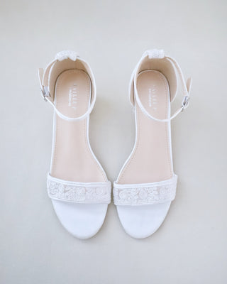 white crochet lace wedding heel sandals