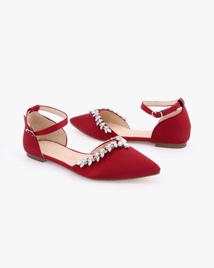 Satin Pointy Toe Evening Flats with Starlet Rhinestones Embellishments
