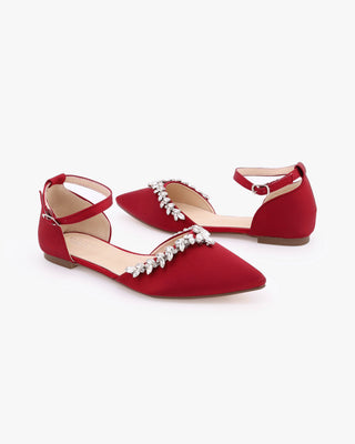 Satin Pointy Toe Evening Flats with Starlet Rhinestones EmbellishmentsWomen Shoes