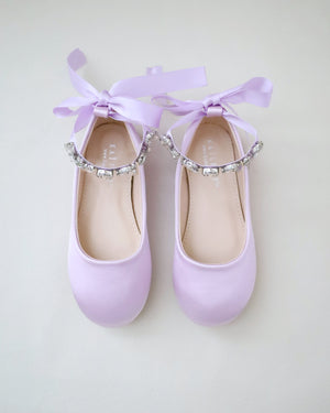 Satin Ballet Flats with Navette Cluster Rhinestones