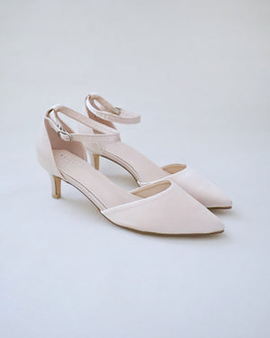 Satin Pointy Toe Kitten Low Heel Wedding Shoes