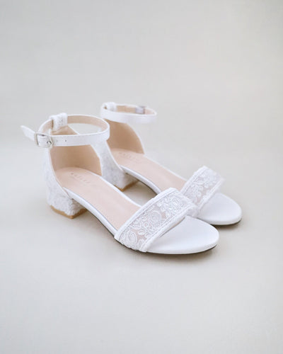 white crochet lace low block heels girls sandals